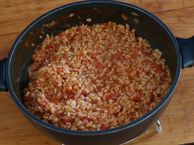 Farrotto ai pomodori,basilico e fonduta di caciotta Ricette Farro